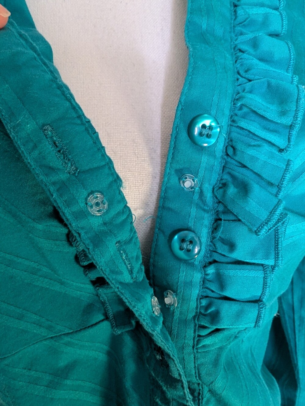 Ricki's Teal Ruffle-Front Button Blouse - Picture 7 of 10
